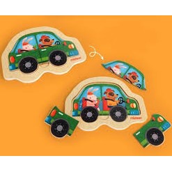 MIDEER Mini Discovery Puzzle Car set featuring two colorful wooden cars with detachable pieces