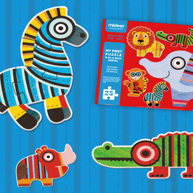 MIDEER My First Puzzle Animal set with five colorful chunky animal pieces and box for toddlers