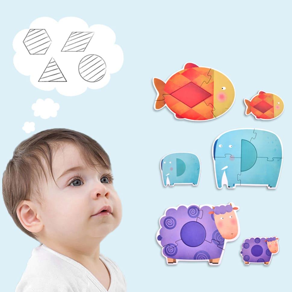MIDEER My First Puzzle Geometry & Animal 32 pcs; colorful geometric shapes and animal puzzles for toddlers