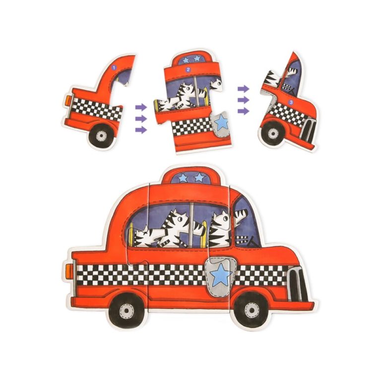 MIDEER My First Puzzle Traffic red taxi puzzle for toddlers with checkered stripe and blue windows
