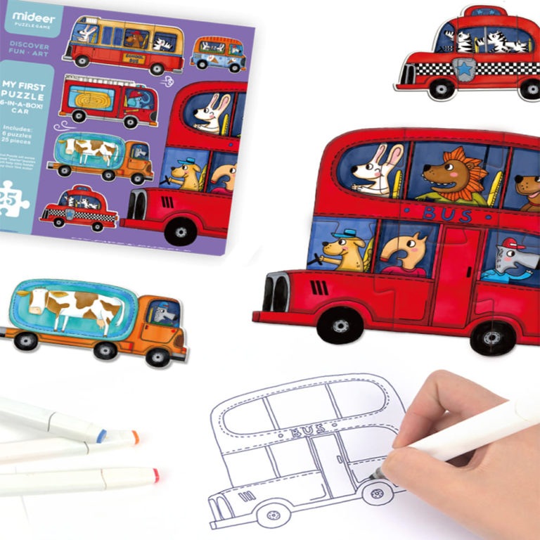 MIDEER My First Puzzle Traffic; colorful toddler bus and vehicle puzzle set with 25 pieces