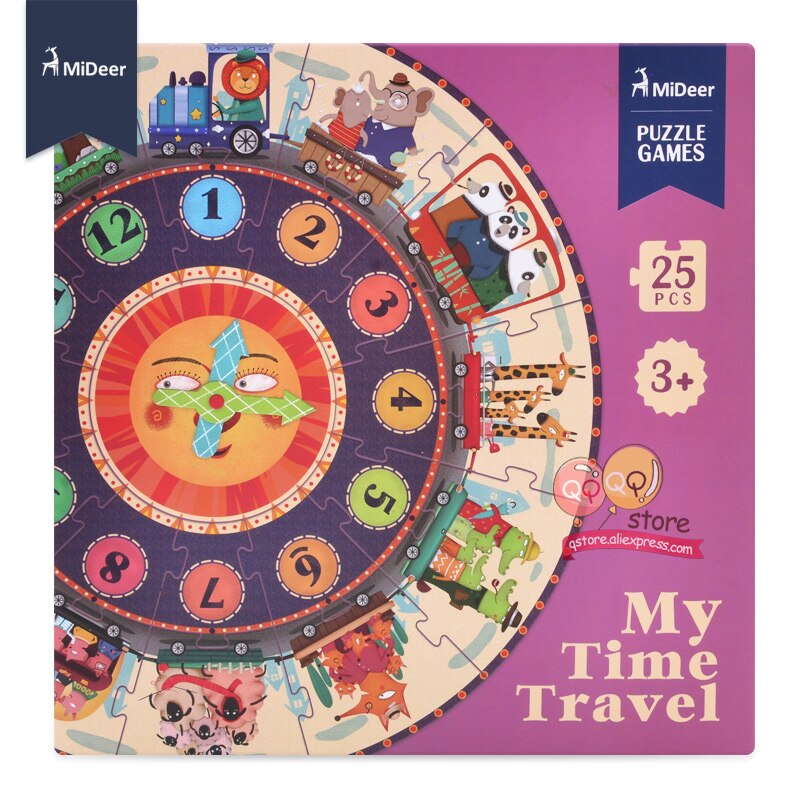 Mideer My Time Travel puzzle; 25-piece circular jigsaw with colorful travel-themed artwork by MiDeer