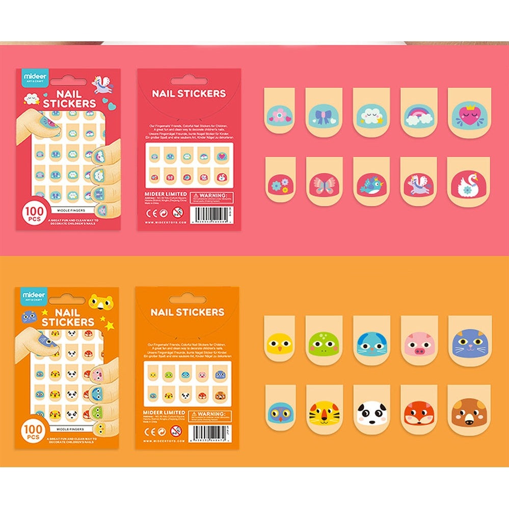 MIDEER Nailsticker Animal set, 100 colorful animal nail stickers for kids' nails