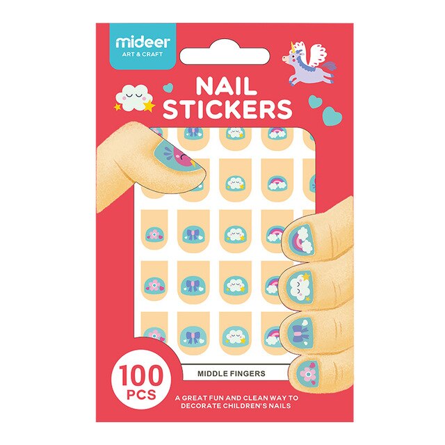 Mideer Nailsticker Lovely Girl kit with 100 kids' nail decals in teal and pink.