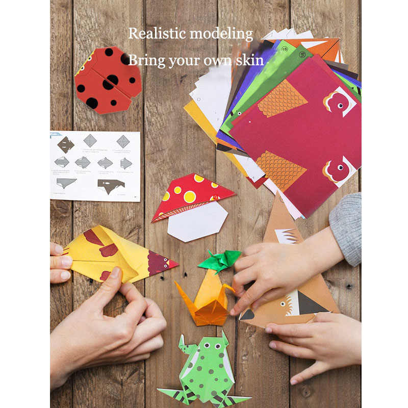 MIDEER Origami Life Lement 60 pcs set with colorful papers and folded animal origami for kids