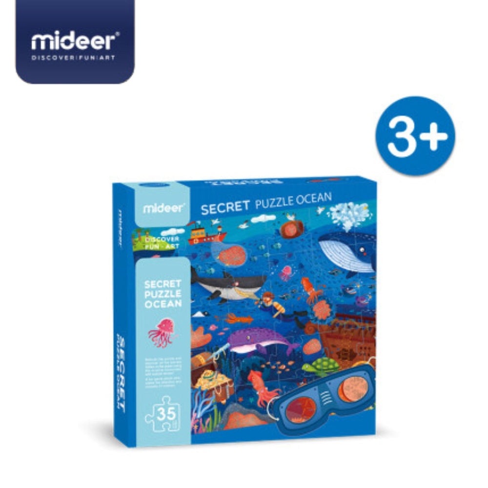 Mideer Secret Puzzle Ocean puzzle box, blue ocean scene, 35-piece set for ages 3+