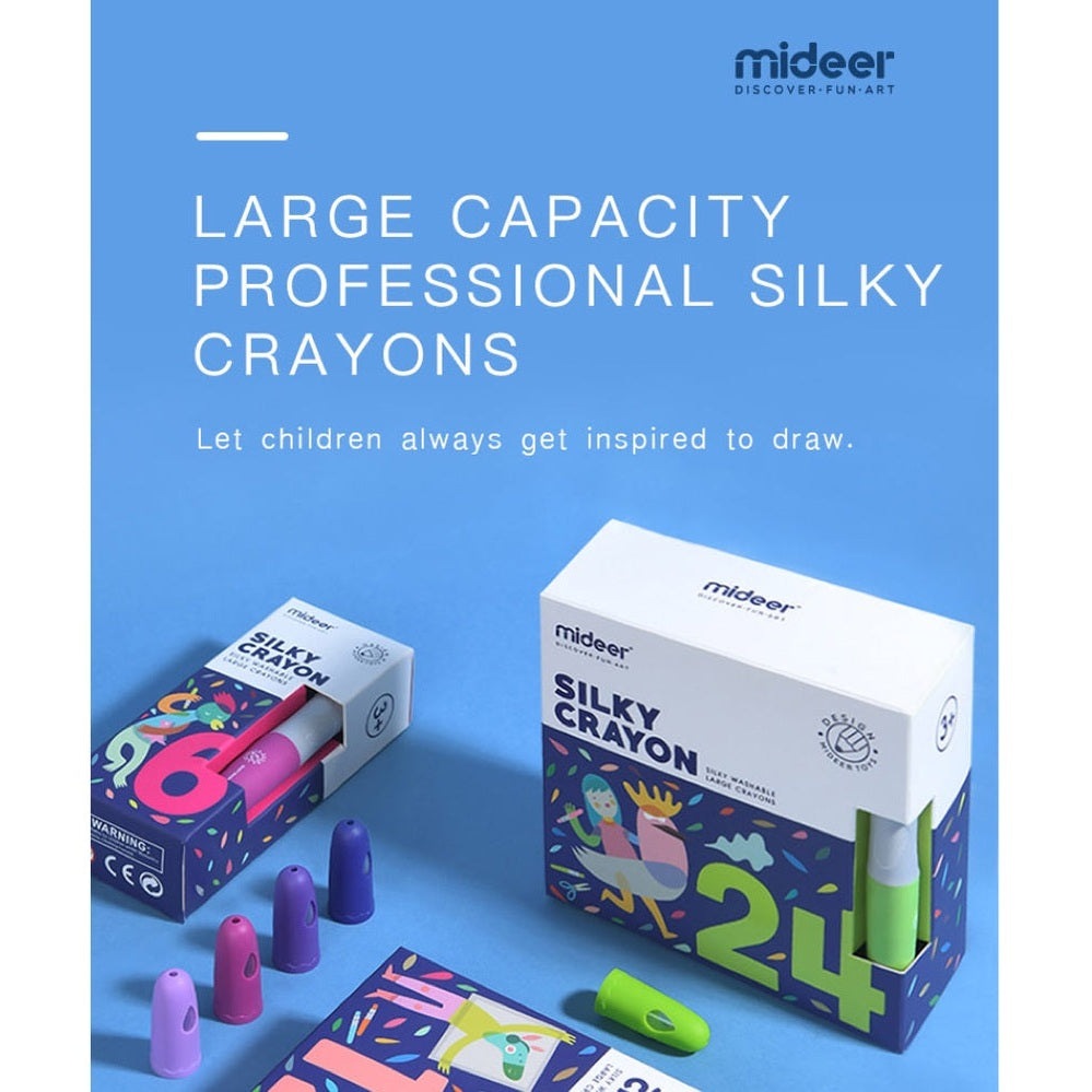 Mideer Silky Crayon 24 Colors set; two boxes with vibrant color caps for kids' drawing