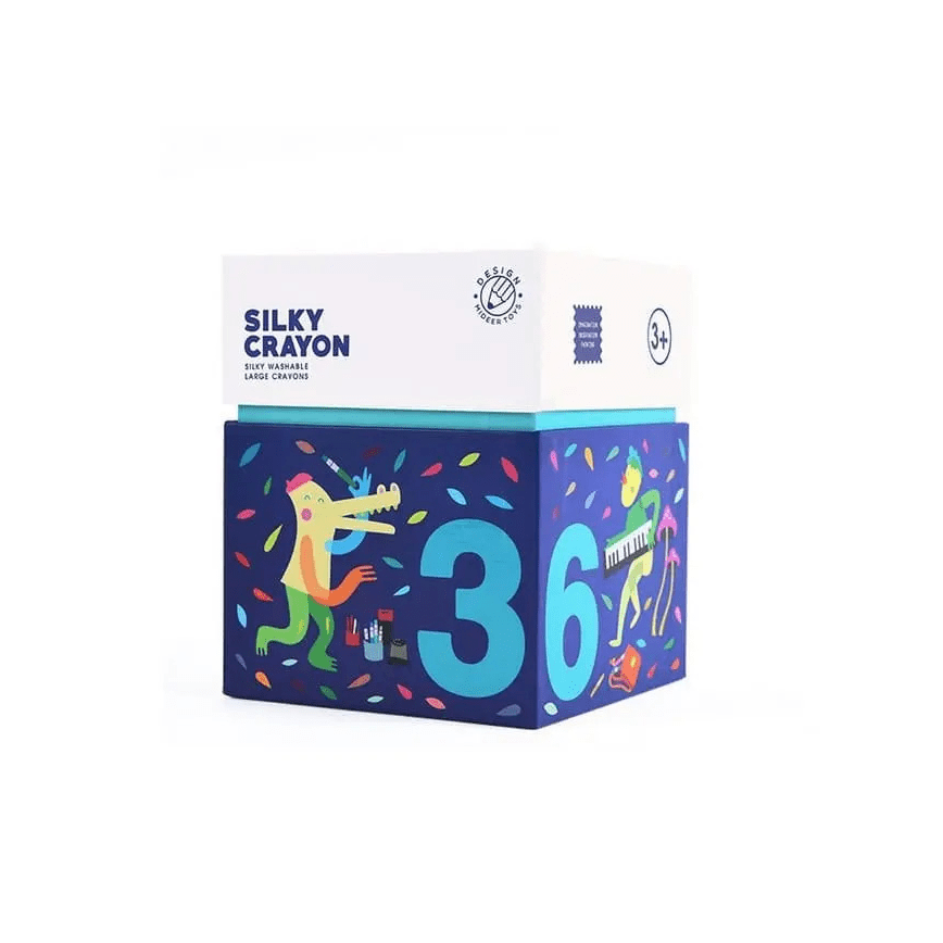 MIDEER Silky Crayon 36-color set in a blue illustrated cube box with large 3 and 6 numbers