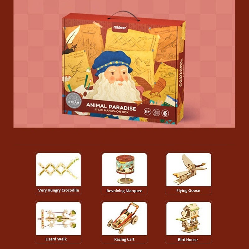 MIDEER Animal Paradise STEM Box for kids, colorful packaging with bearded character, hands-on toy