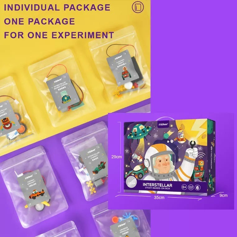 MIDEER Interstellar STEM hands-on box for kids; space-themed educational toy set with astronaut artwork