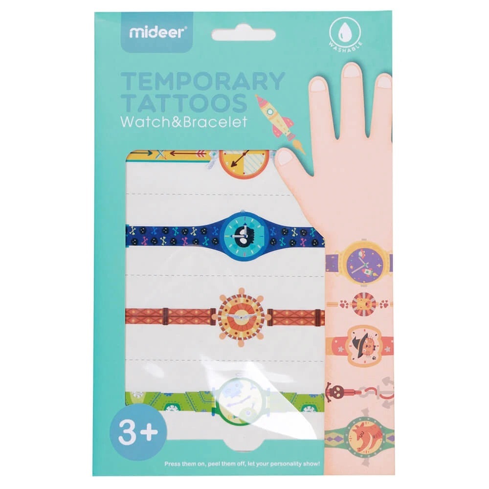 Mideer temporary tattoos boy watch and bracelet set with colorful nautical bands for ages 3+