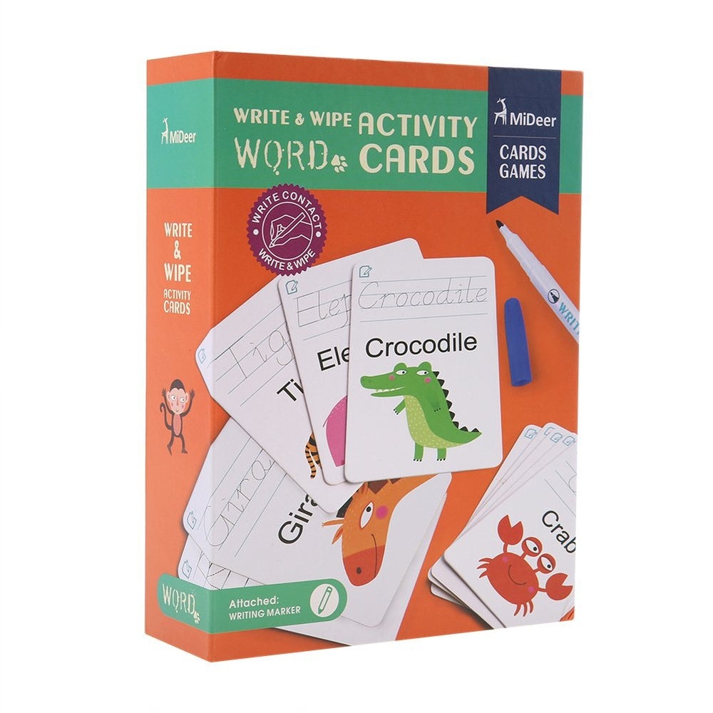 Mideer Wipe & Write Activity Word Cards set with crocodile card and attached marker