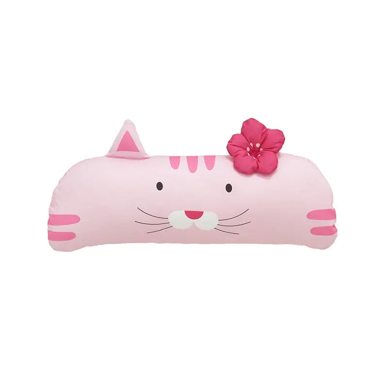 MILO & GABBY Long Pillowcase in pink cat design, with a pink flower attached at the corner.