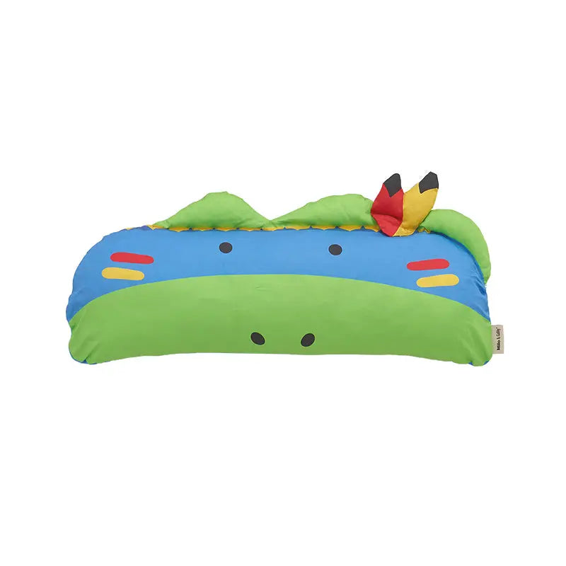 MILO & GABBY Long Pillowcase, blue and lime green crocodile print with tail accents, shown laid flat for cozy bedtime.