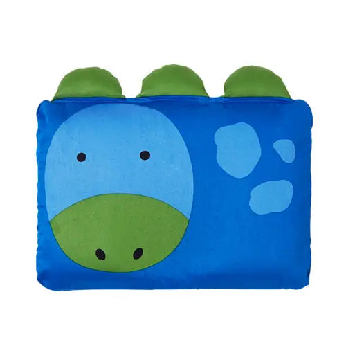 MILO & GABBY Pillowcase for Baby featuring a bright blue dinosaur with green muzzle and spots.