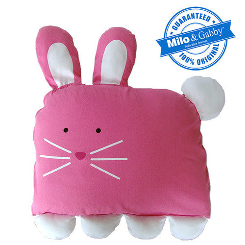 Milo & Gabby kids pillowcase in pink bunny design with white ears and paws