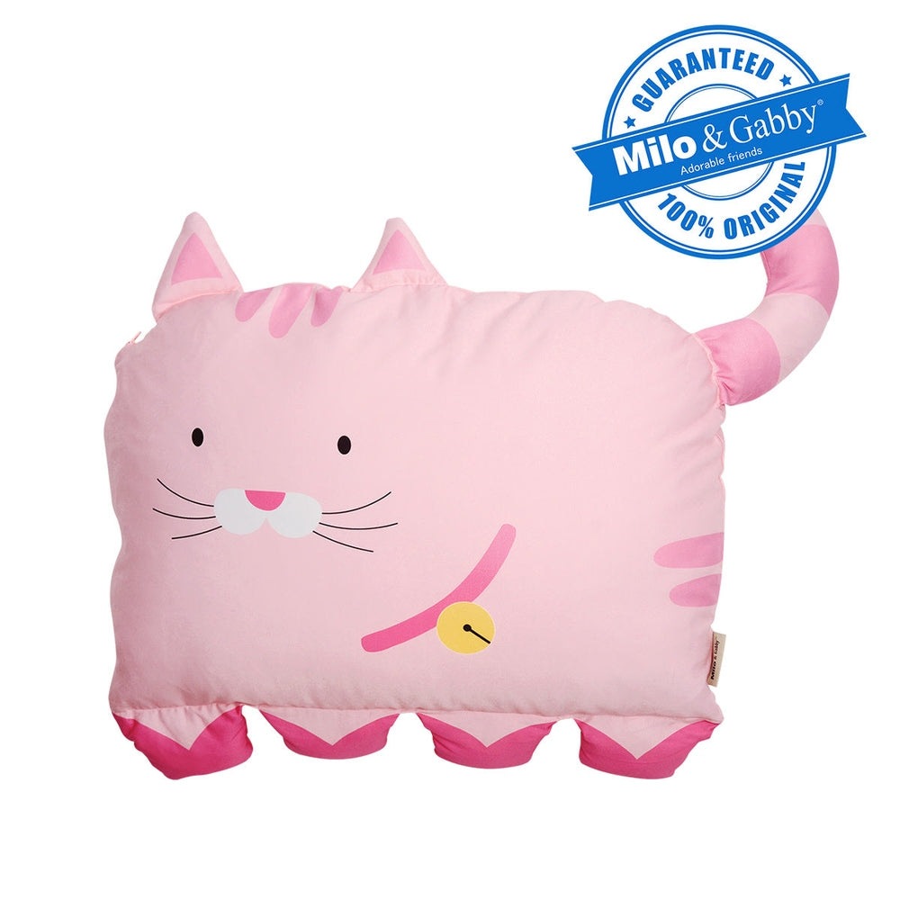 Milo & Gabby kids pillowcase in pink cat design with ears, whiskers and striped tail