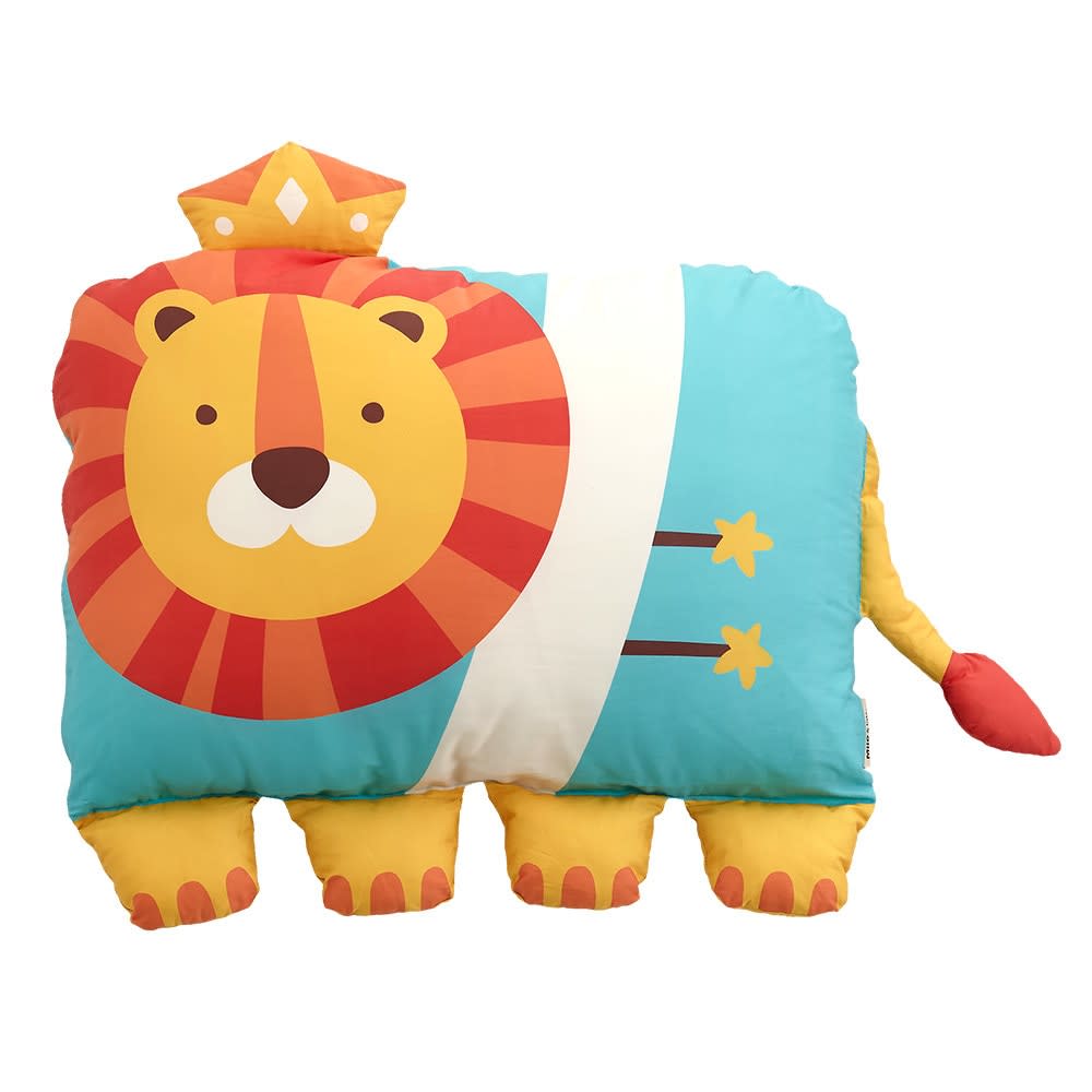 MILO & GABBY kids lion pillowcase, turquoise body with orange mane and yellow feet