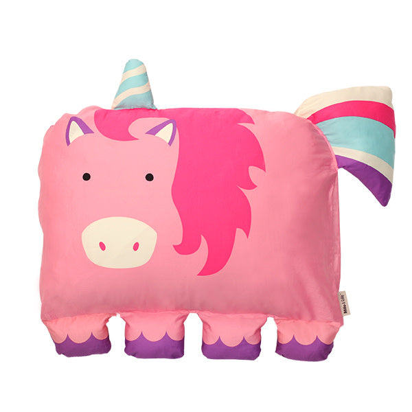 MILO & GABBY kids pillowcase pink unicorn with striped horn and rainbow tail, plush fabric