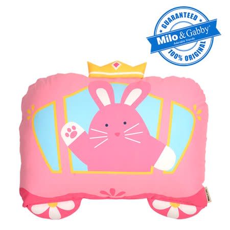 Kids pillowcase by Milo & Gabby in pink with a bunny carriage graphic and crown