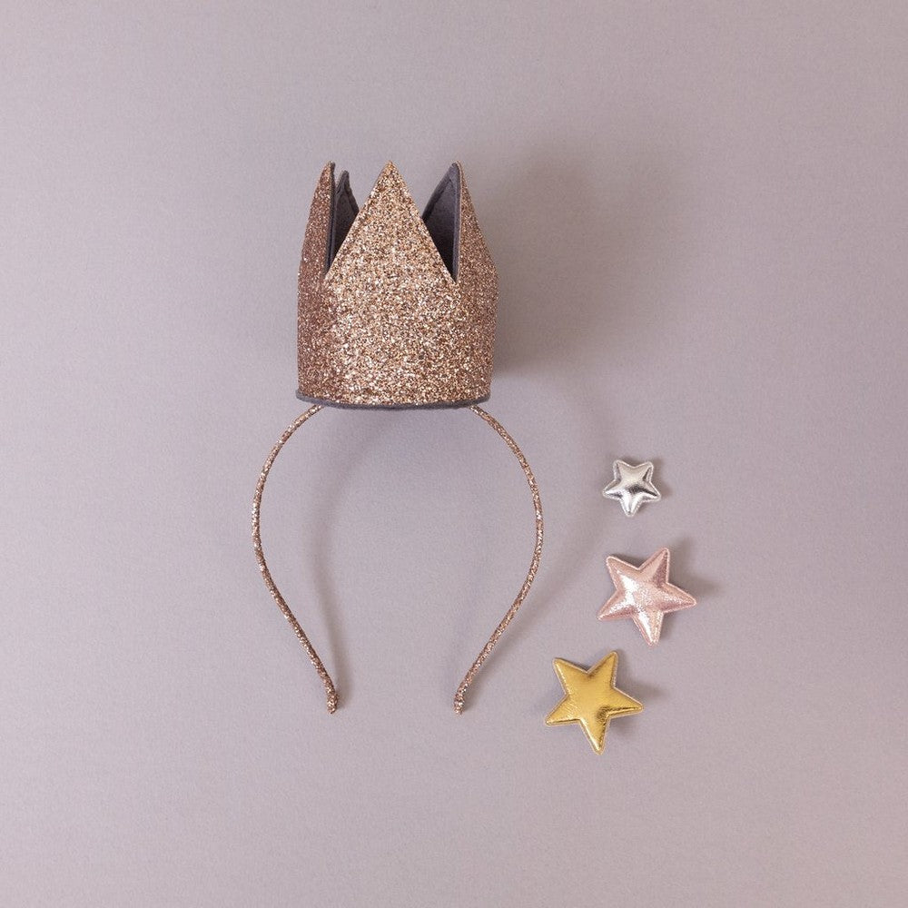 Mimi & Lula glitter crown headband in gold with sparkling crown and three star accents