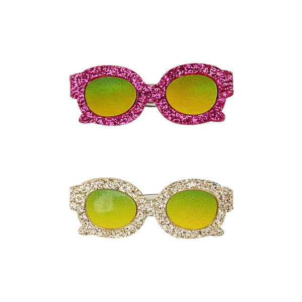 Mimi & Lula glittery glasses clips, set of 2 pink and gold glitter frames with mirrored lenses