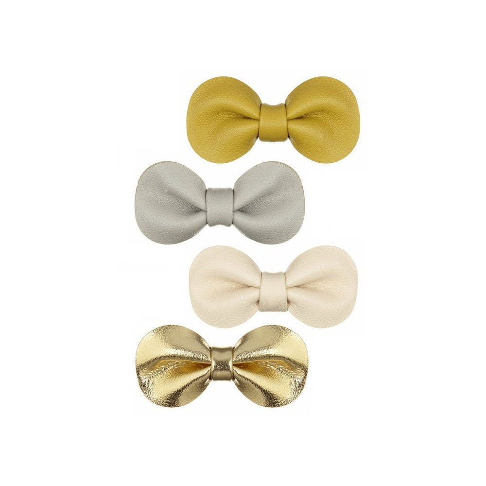 Mimi & Lula Gracie Bow Clips set of 4 leather-like bows in mustard, gray, cream and gold