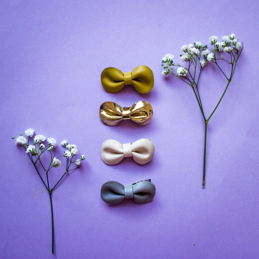Mimi & Lula Gracie bow clips, set of 4 in gold, metallic gold, ivory and gray