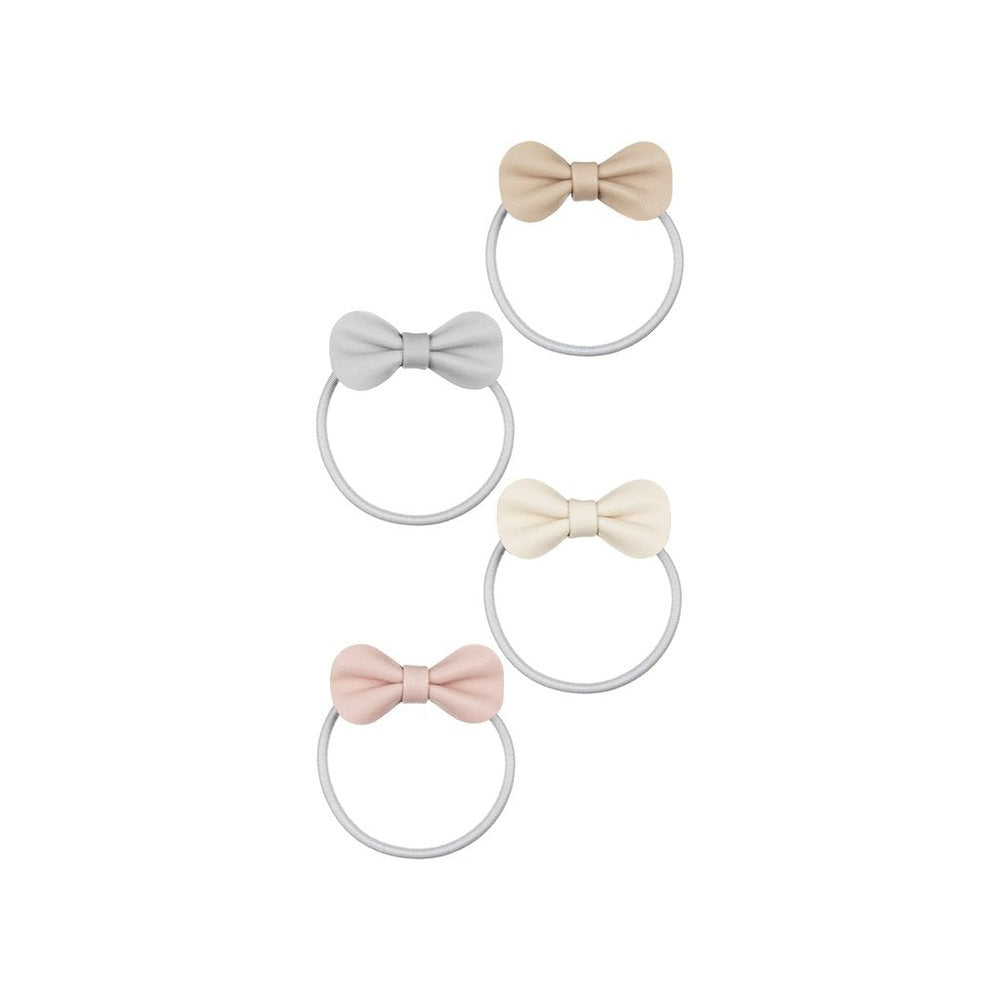 Mimi & Lula Gracie Ponies Pink hair ties set of 4 with pastel beige, gray, cream, and pink bows