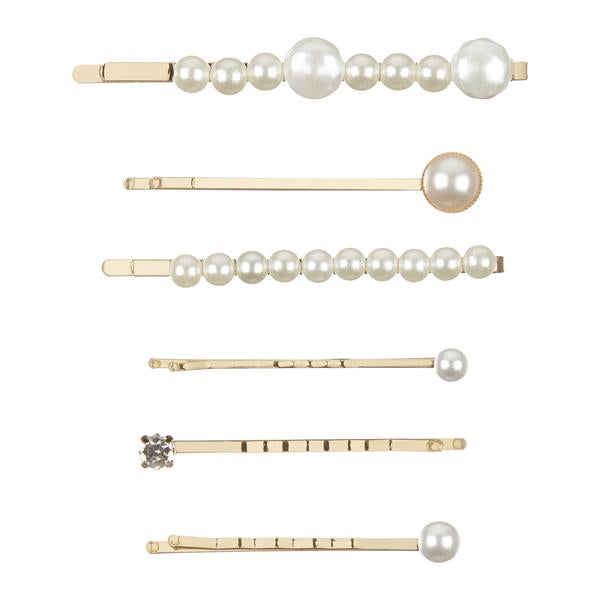 Mimi & Lula Pearly Queen Kirby Grips - six pearl and gold-tone hair clips