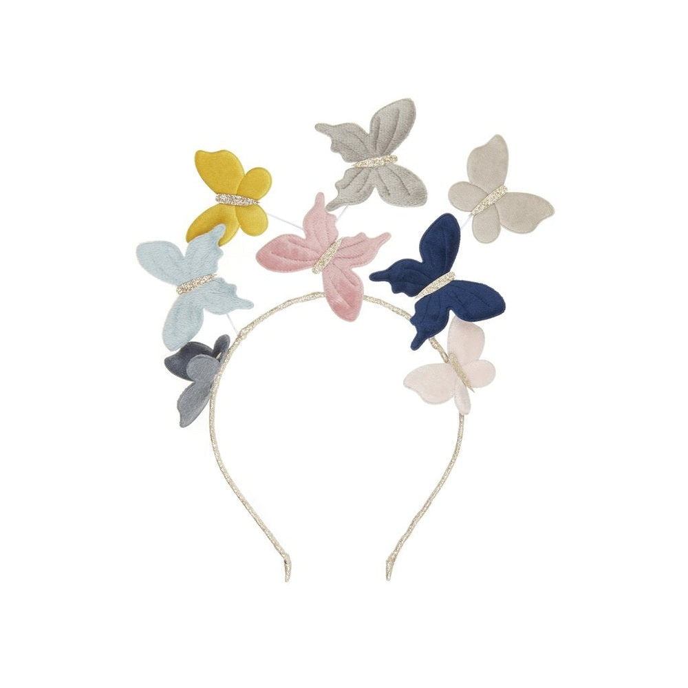 Mimi & Lula velvet butterfly double Alice headband with pastel butterflies on a glitter band