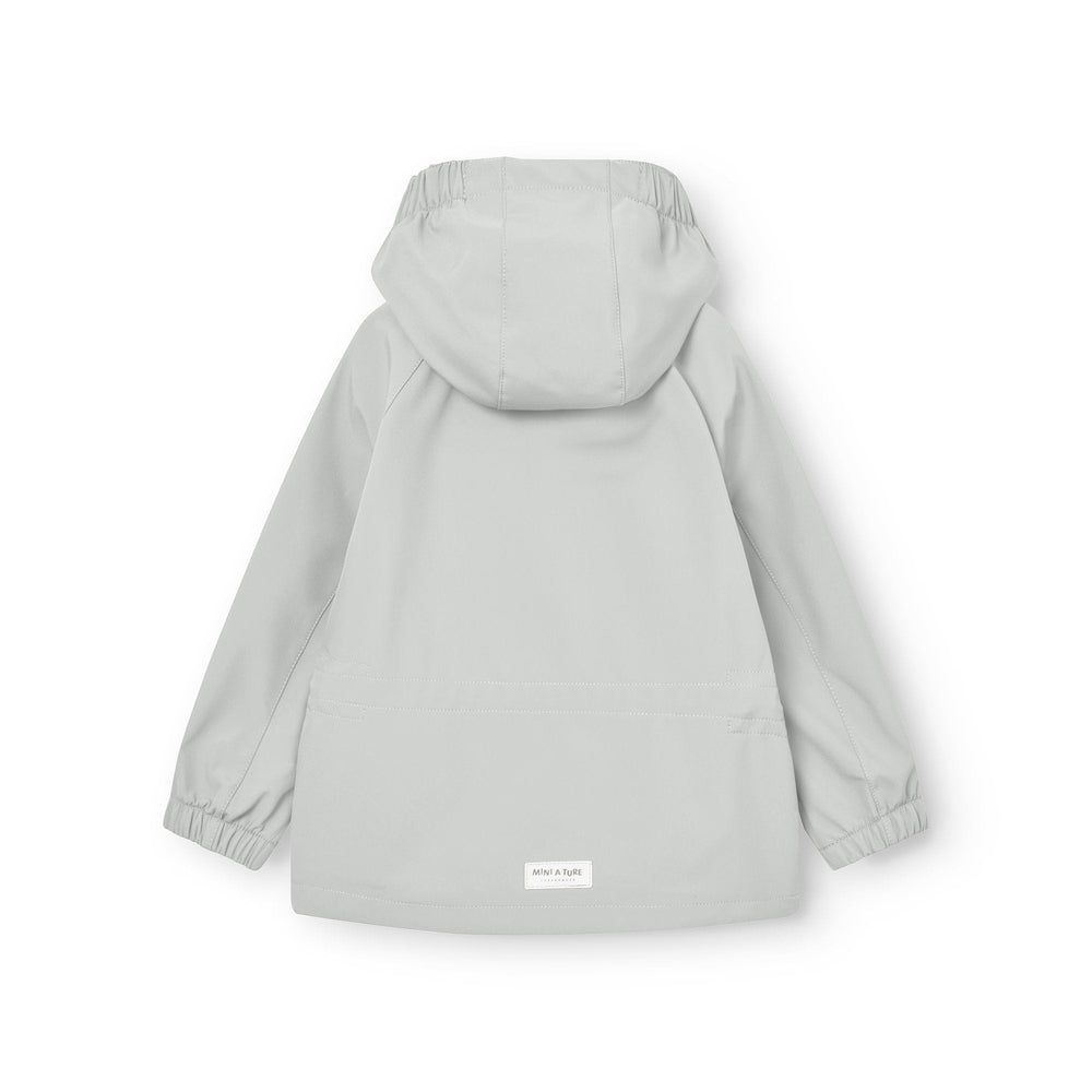 MINI A TURE Mini A Ture Mataden Softshell Jacket Frosted Mint with elastic gathered hood and cuffs, white label at hem img 2/3