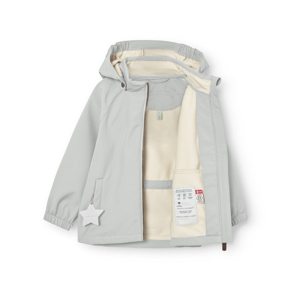 MINI A TURE Mini A Ture Mataden Softshell Jacket Frosted Mint cream fleece lining with star-shaped zipper pull img 3/3