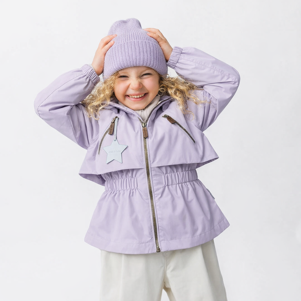 MINI A TURE Mini A Ture Matalgea Fleece Lined Jacket Minimal Lilac Hooded with chest zip pockets, star patch, and cinched waist img 2/5