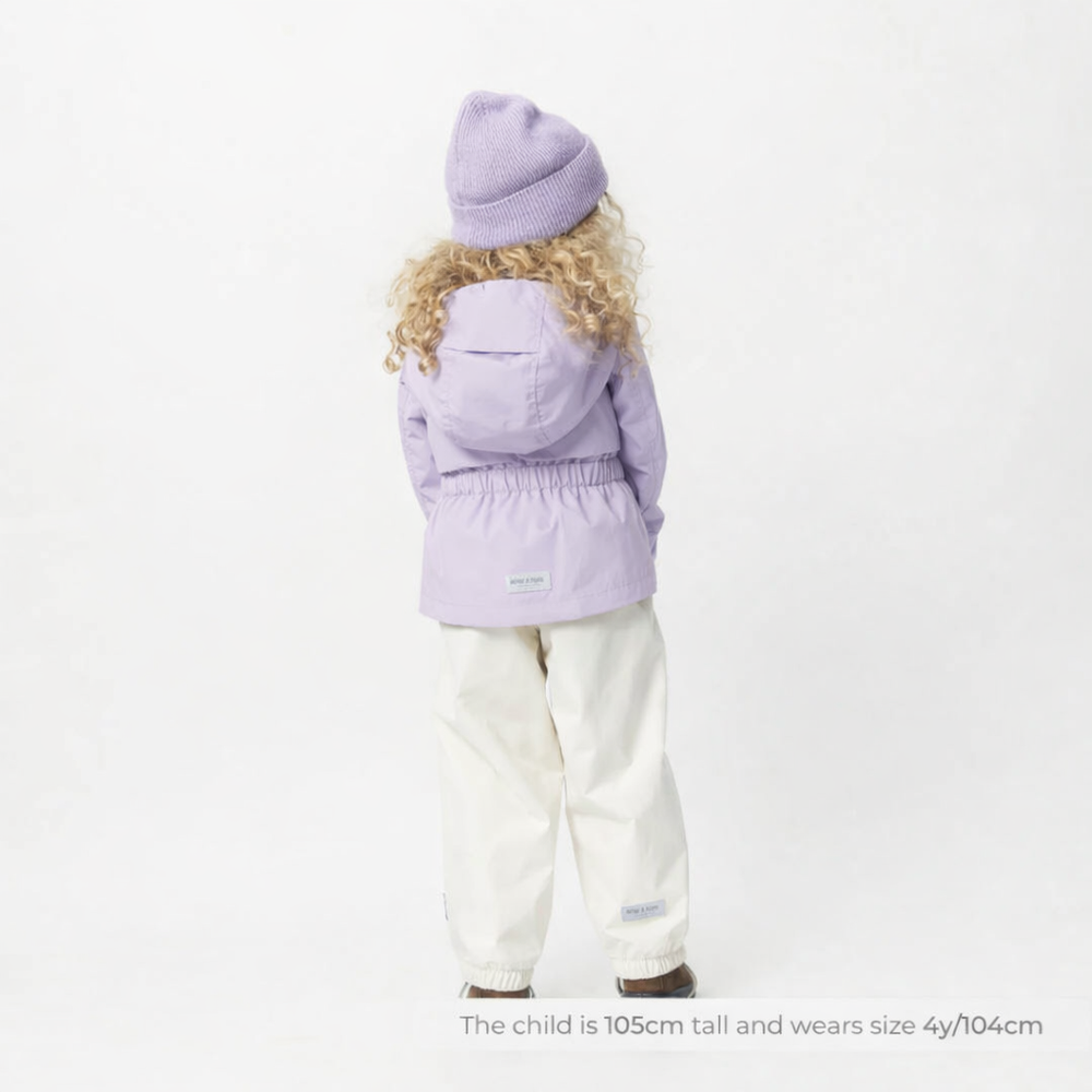 MINI A TURE Mini A Ture Matalgea Fleece Lined Jacket Minimal Lilac elastic waist hem and hood with coordinating beanie img 3/5