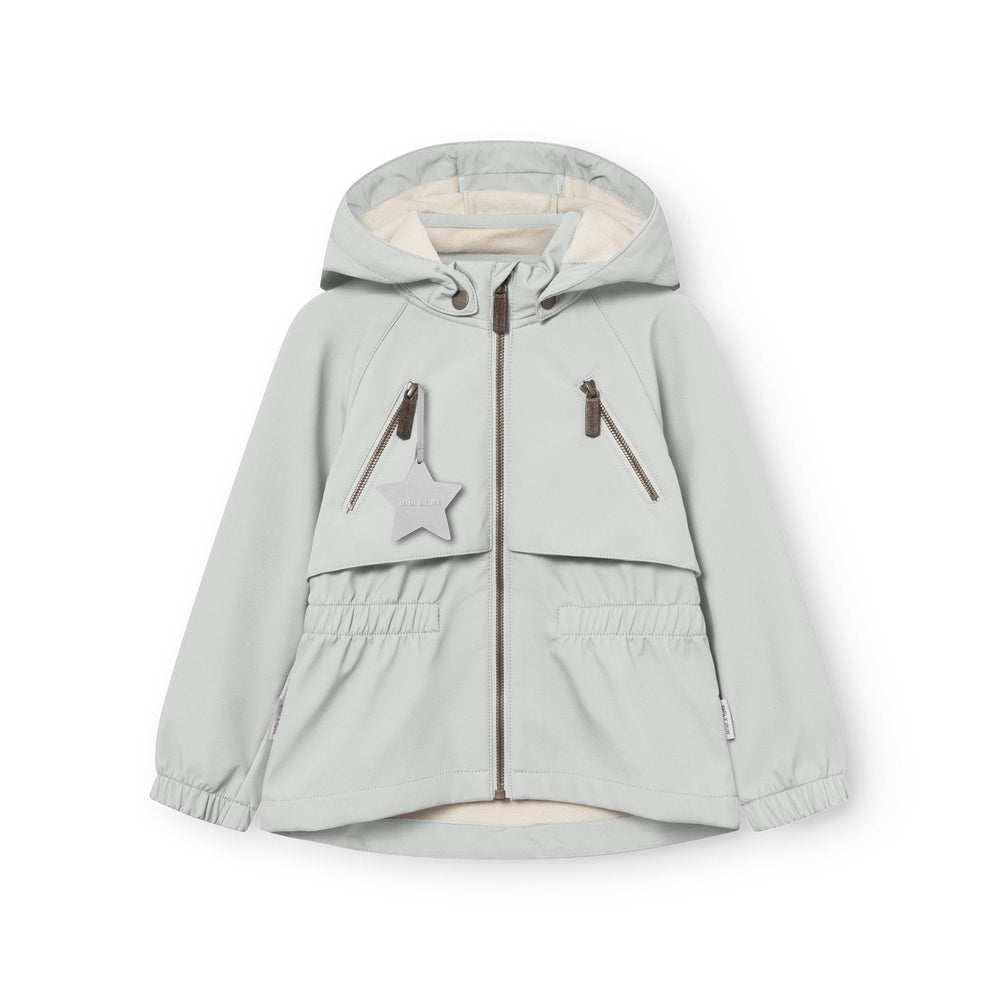MINI A TURE Mini A Ture Matalgea Softshell Jacket Frosted Mint sherpa-lined hood with star charm and elastic ruched waist img 1/3