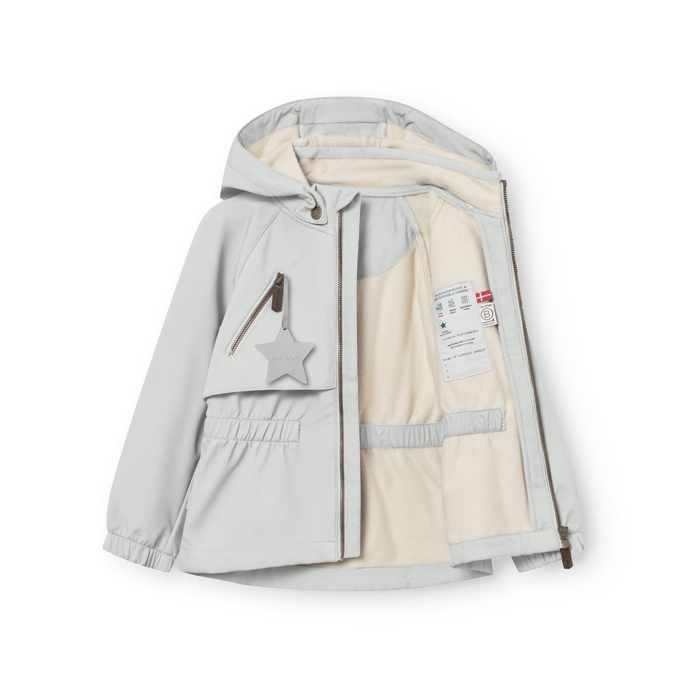 MINI A TURE Mini A Ture Matalgea Softshell Jacket Frosted Mint with star zipper pull and cream contrast lining img 2/3