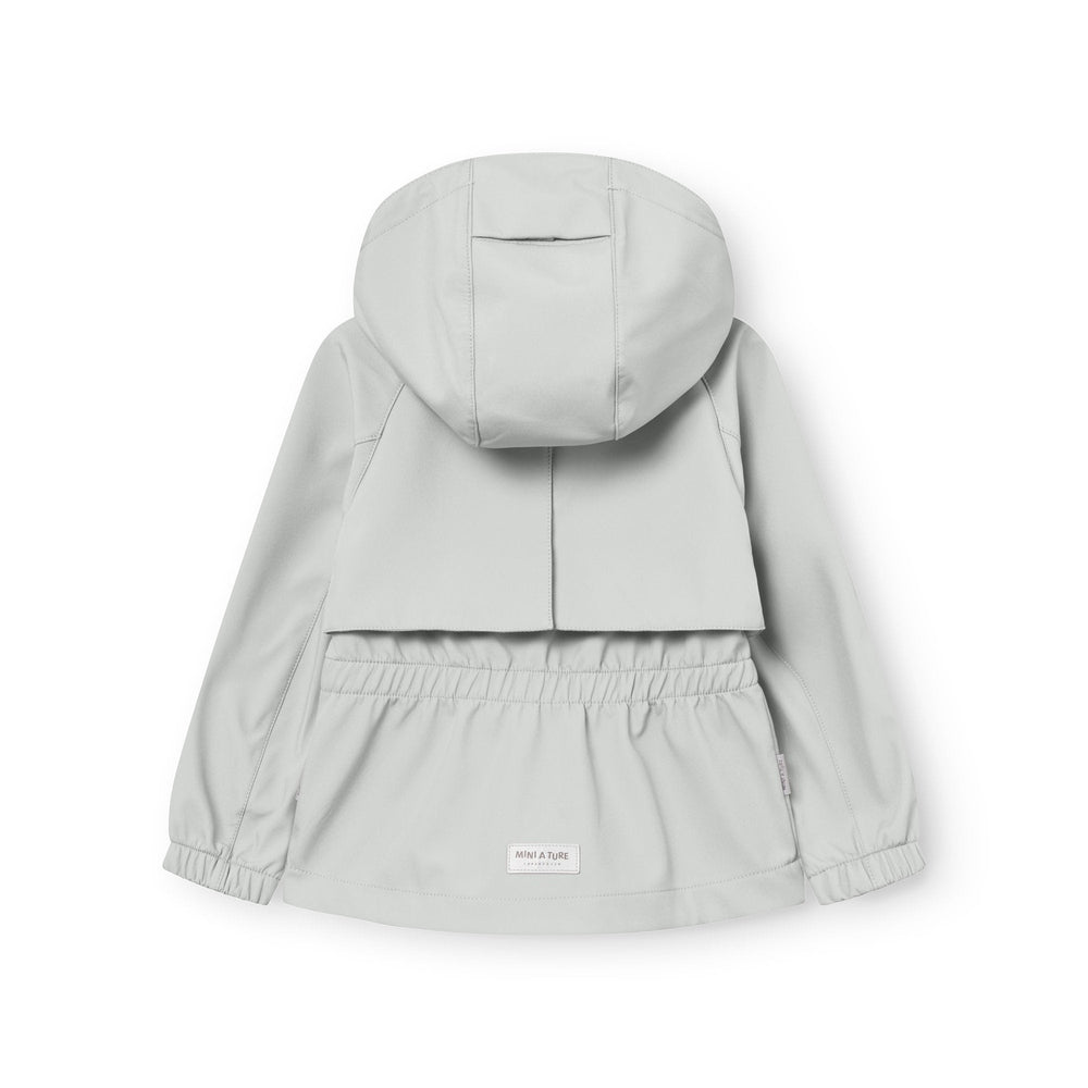 MINI A TURE Mini A Ture Matalgea Softshell Jacket Frosted Mint elastic gathered waist and cuffs with ventilation slot on hood img 3/3