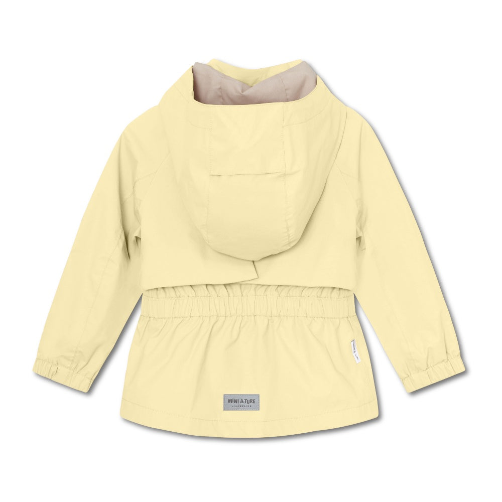 MINI A TURE Matalgea Spring Jacket Grs Double Cream, hooded toddler coat with gathered waist.