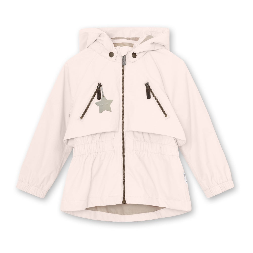 MINI A TURE Matalgea Spring Jacket Grs Silver Peony pale pink hooded jacket with a central zipper and two zippered pockets, star charm