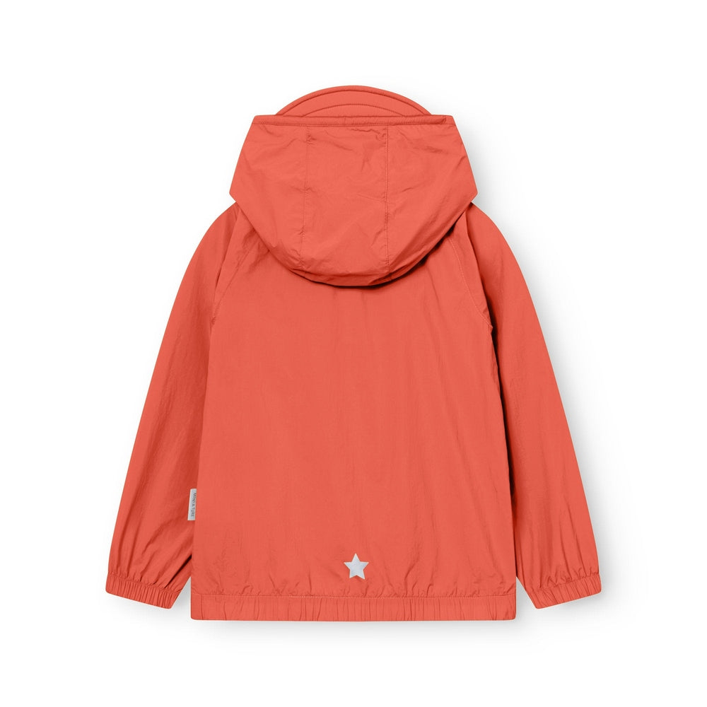 Mini A Ture Matasla UV Jacket in Orange Ginger, hooded, back view with white star at hem.