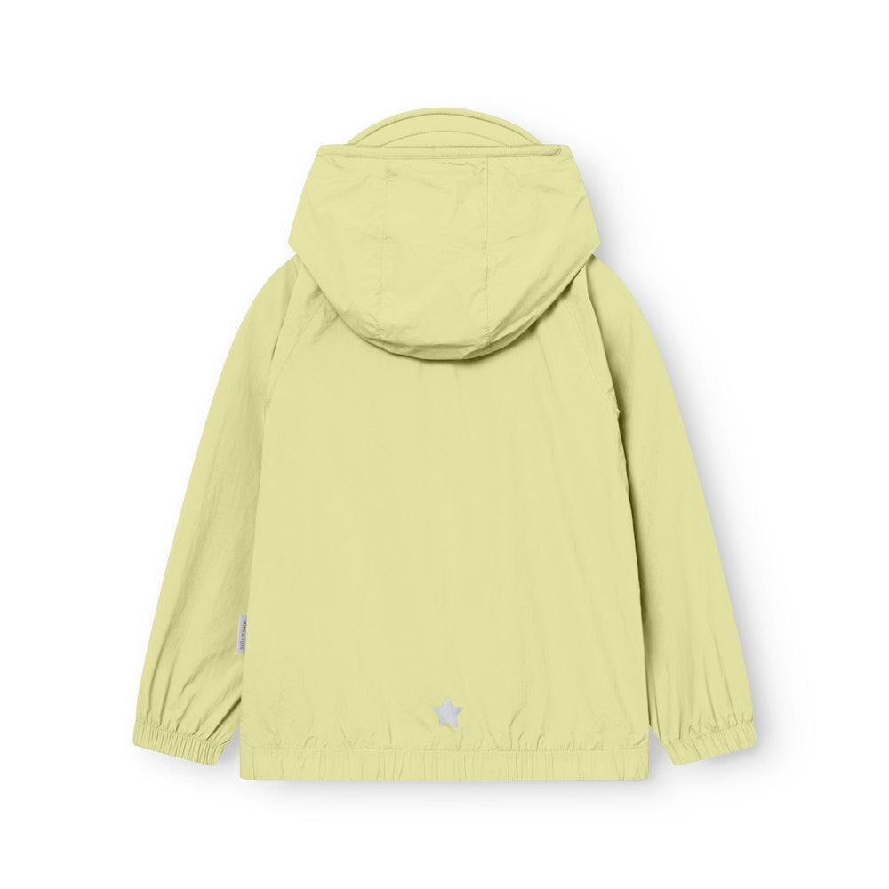 Mini A Ture Matasla UV Jacket GRS in Wheat Yellow back view with hood and star patch.