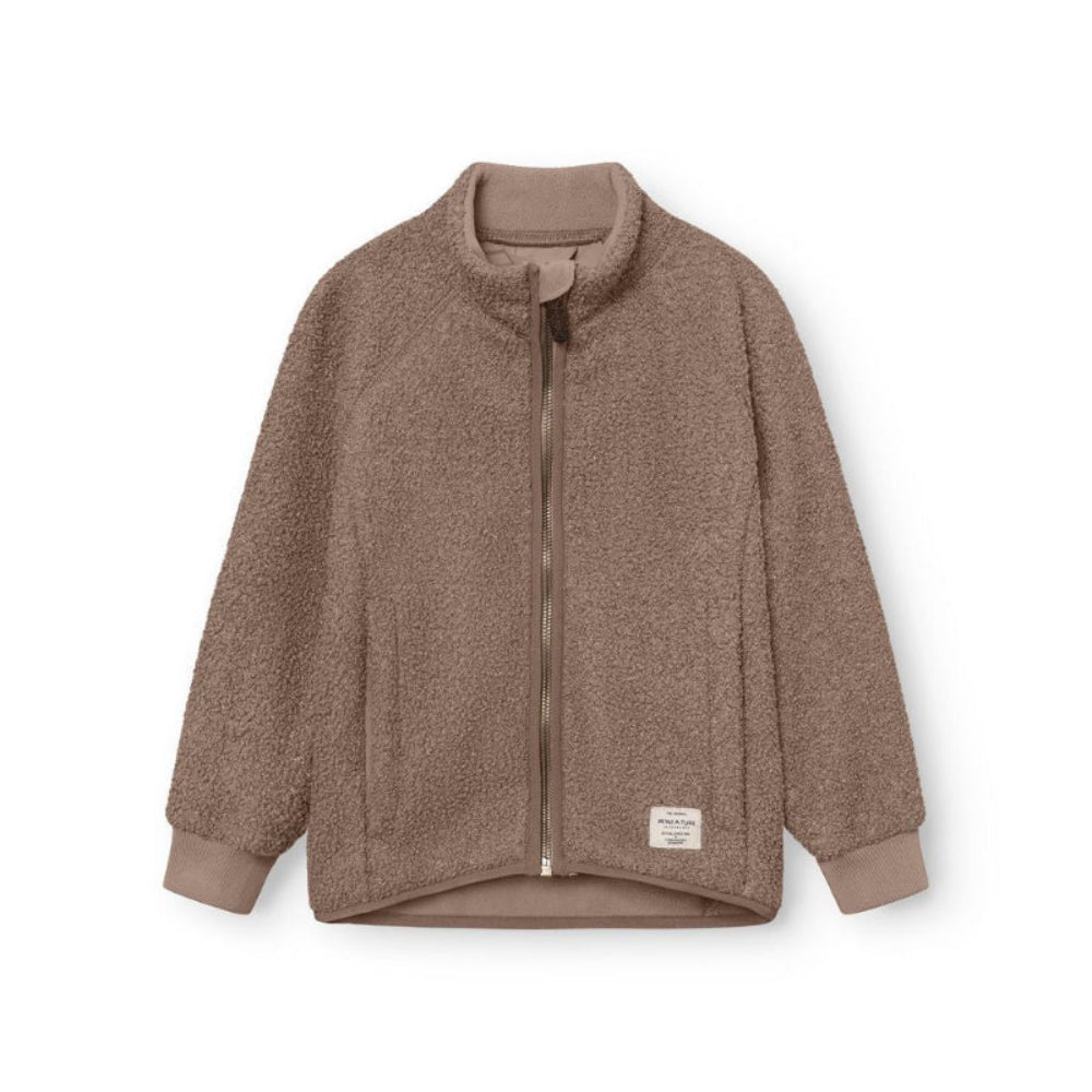 MINI A TURE Matcedric teddyfleece baby winter jacket in brown gray with front zip