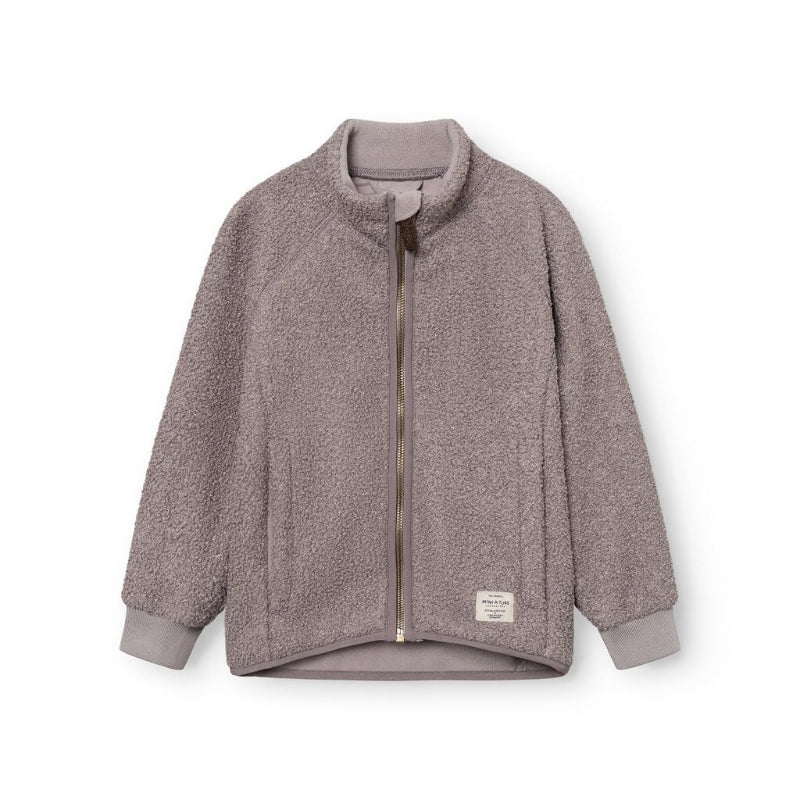 MINI A TURE Matcedric teddyfleece jacket for toddlers in zinc purple, zip front with ribbed cuffs.