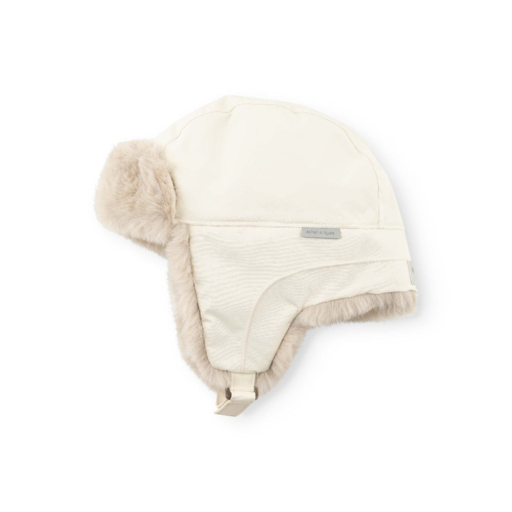 Mini A Ture Teddy Lined Winter Hat in cream with plush fur ear flaps