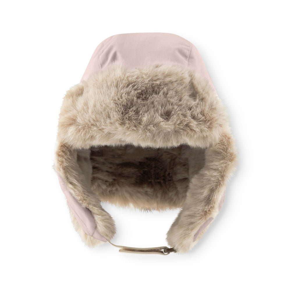 Mini A Ture Teddy Lined Winter Hat in cloudy rose pink with cream faux fur lining