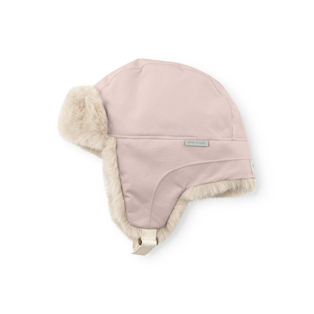 MINI A TURE Matcrister Teddy Lined Winter Hat in cloudy rose with cream faux fur trim