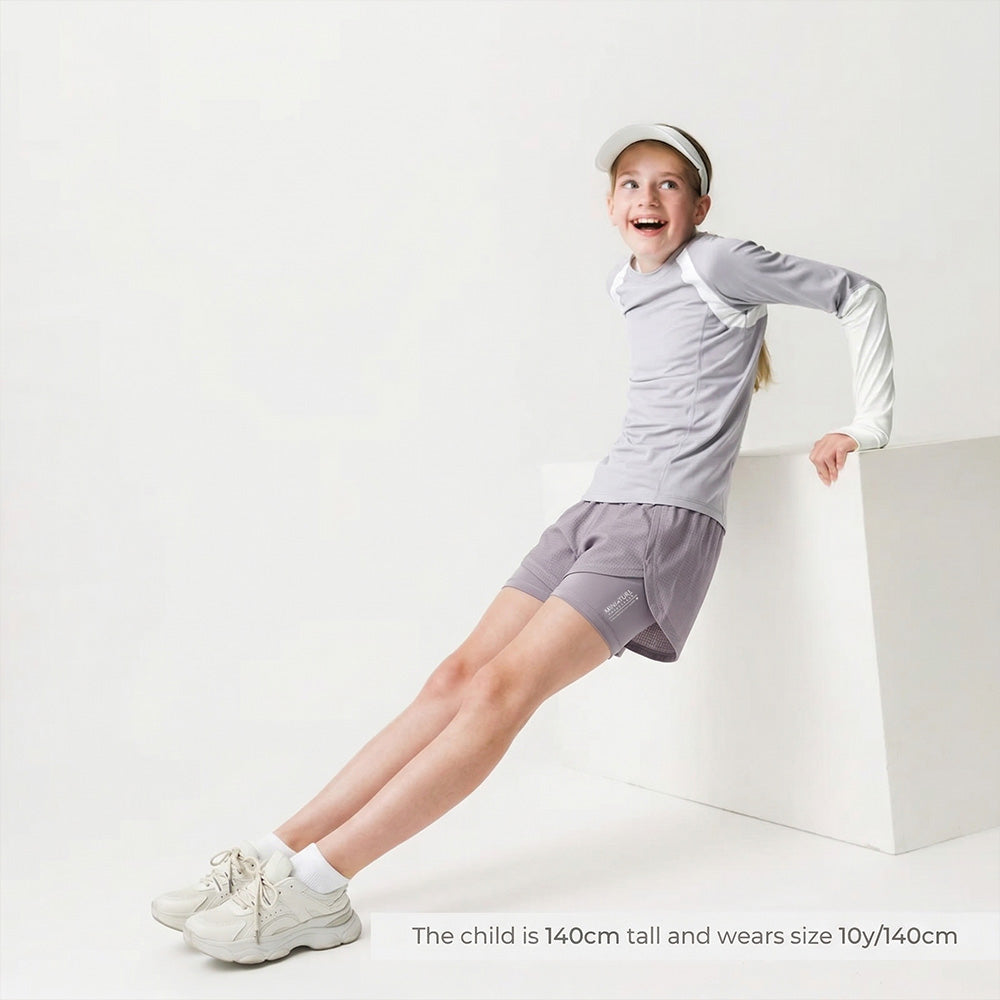 MINI A TURE Mini A Ture Mateidie Shorts GRS Gull Purple elastic waistband with small branded patch on leg img 1/3