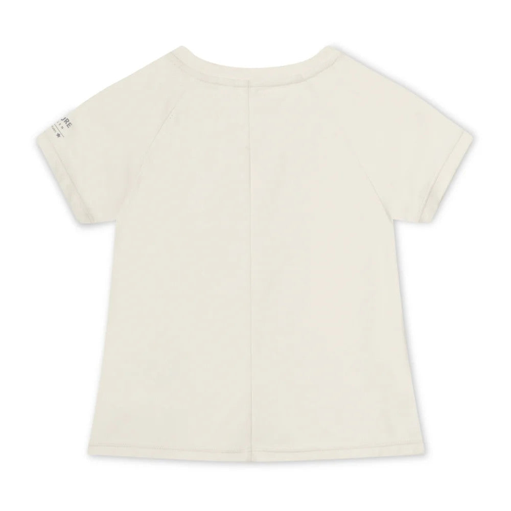 MINI A TURE Matlois SS T-Shirt Papyrus White laid flat to show its short sleeves and clean back.