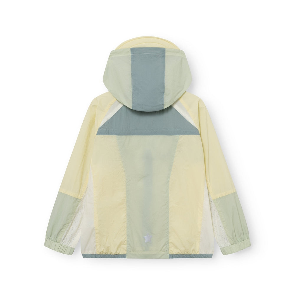 Mini A Ture Matmulti Color UV Jacket GRS Wheat Yellow Col. B in Wheat Yellow with pastel blue panels back view